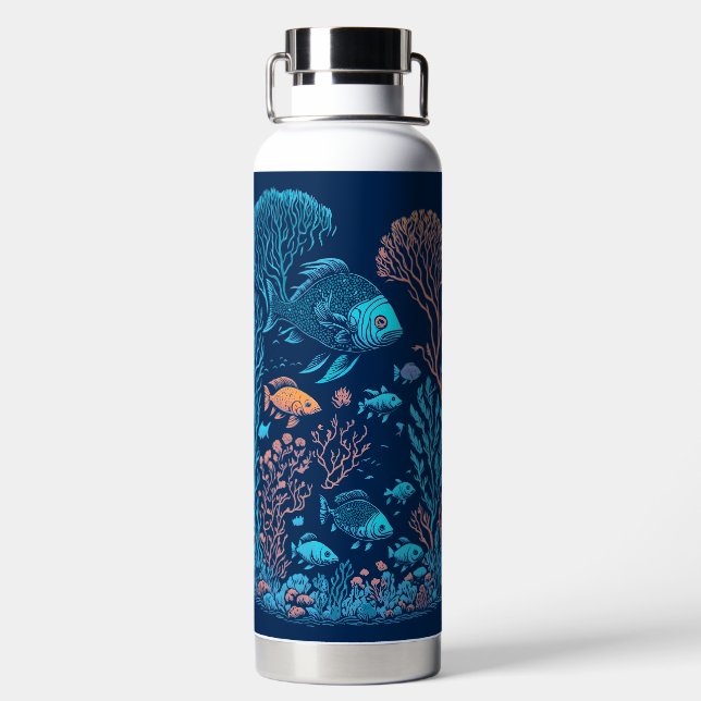 Underwater scenery  colourful fishes and coral ree water bottle (Back)