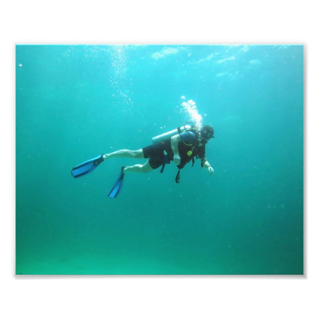 underwater scuba diver blue water photo print (Front)