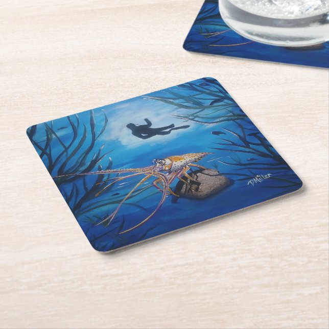 Underwater Scuba Diver Sea Life Paper Coaster (Angled)