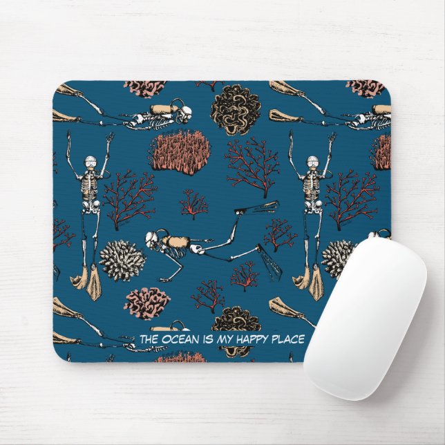 Underwater Scuba Diver The Ocean is my Happy Place Mouse Mat (With Mouse)