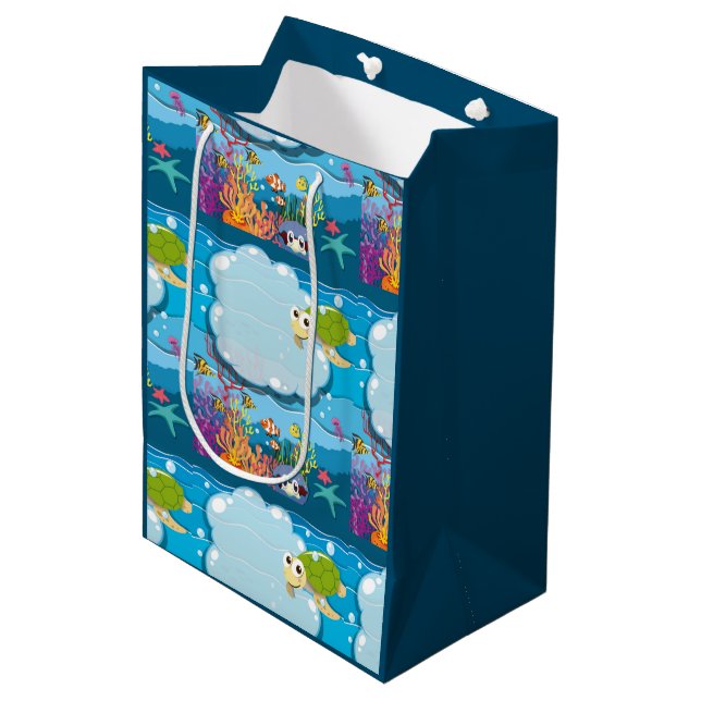 Underwater Sea Animals Sea Turtle Fish Sea Weed  Medium Gift Bag (Front Angled)