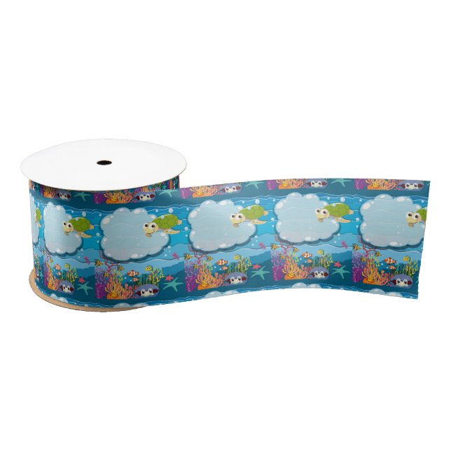 Underwater Sea Animals Sea Turtle Fish Sea Weed  Satin Ribbon (Spool)