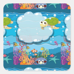 Underwater Sea Animals Sea Turtle Fish Sea Weed  Square Sticker
