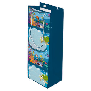 Underwater Sea Animals Sea Turtle Fish Sea Weed  Wine Gift Bag