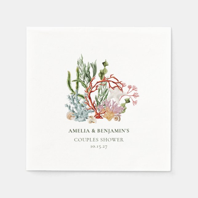 Underwater Sea Coral Shells Couples Shower Napkin (Front)