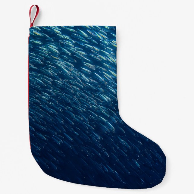 Underwater Sea Fish School Abstract Small Christmas Stocking (Front)