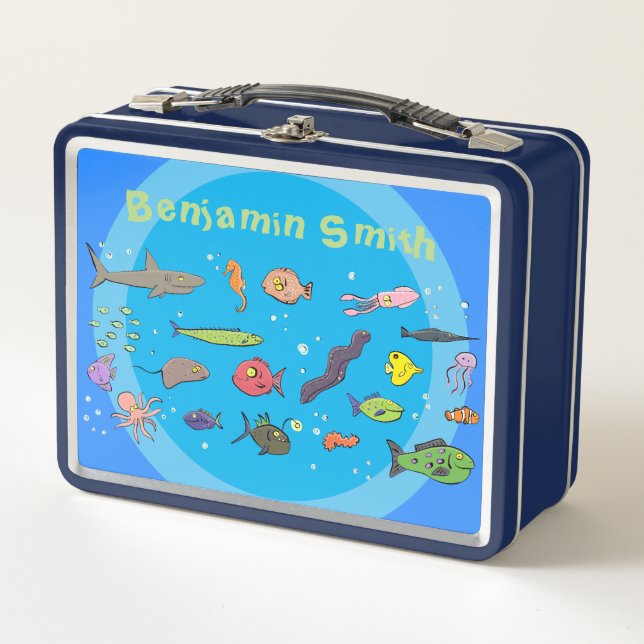 Underwater sea life funny cartoon design lunch box (Front)