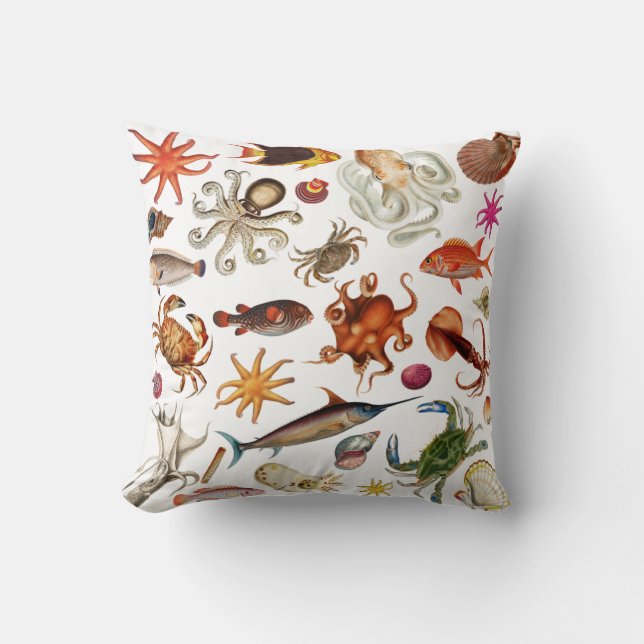 Underwater Sea Life Illustration Pattern Cushion (Front)
