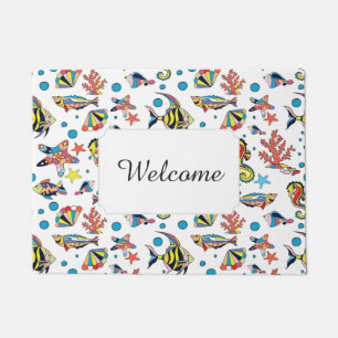 Underwater Sea Life Pattern   Add Your Text Doormat