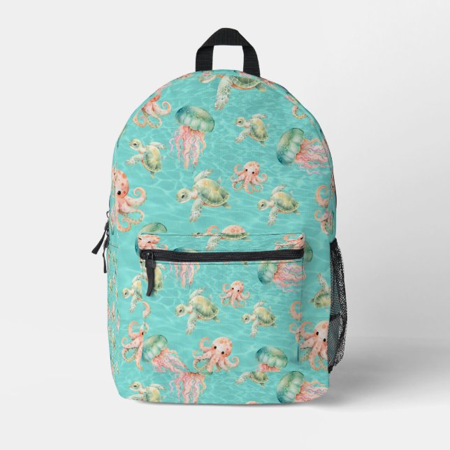 Underwater Sea Life  Printed Backpack (Front)