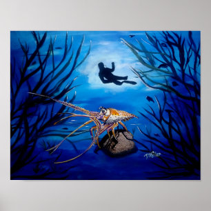 Underwater Sea Life Scene Painting Poster