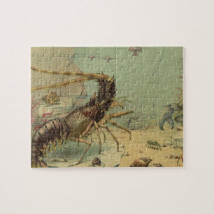Underwater Sea Life Shrimp, Vintage Ocean Animals Jigsaw Puzzle