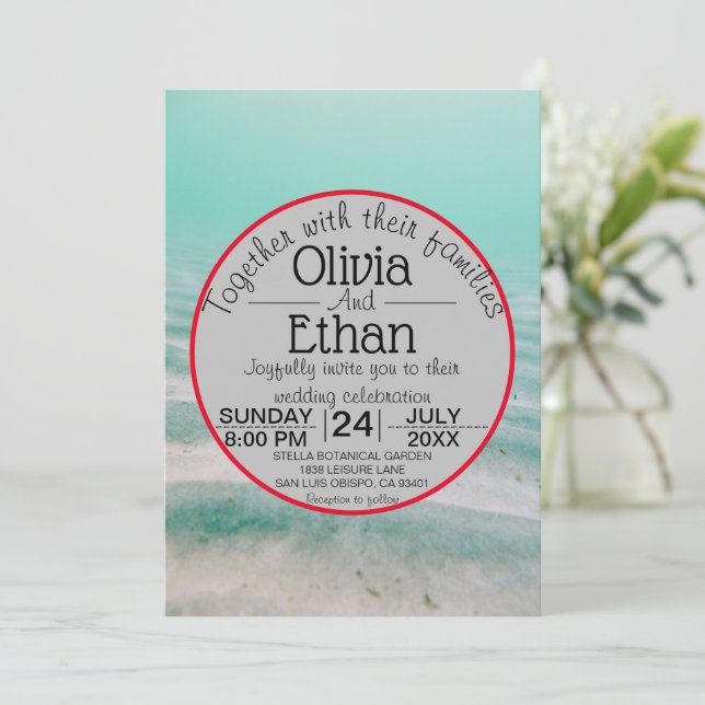 Underwater sea star navy Wedding Invitation (Standing Front)