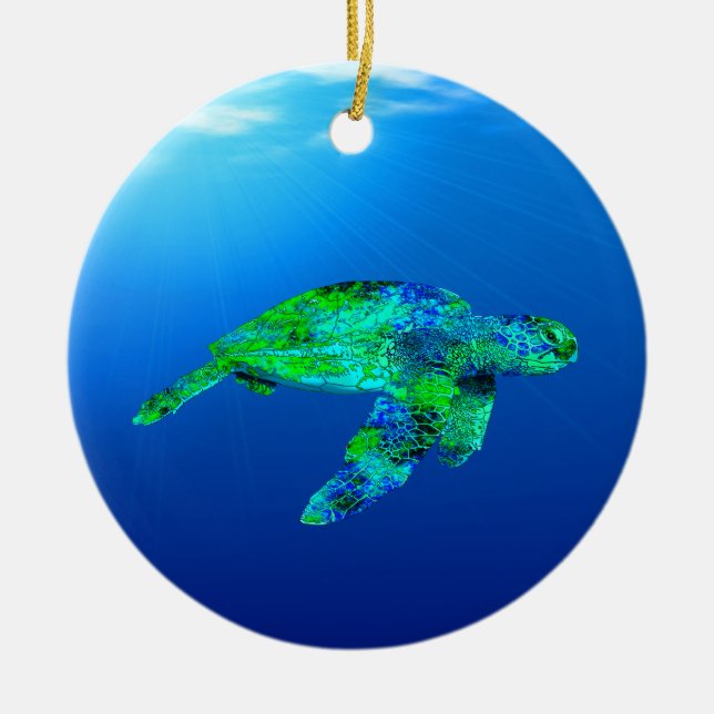 Underwater Sea Turtle Ceramic Tree Decoration (Front)