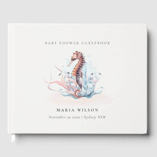 Underwater Seahorse Seaweed Coral  Baby Shower Guest Book (Front)