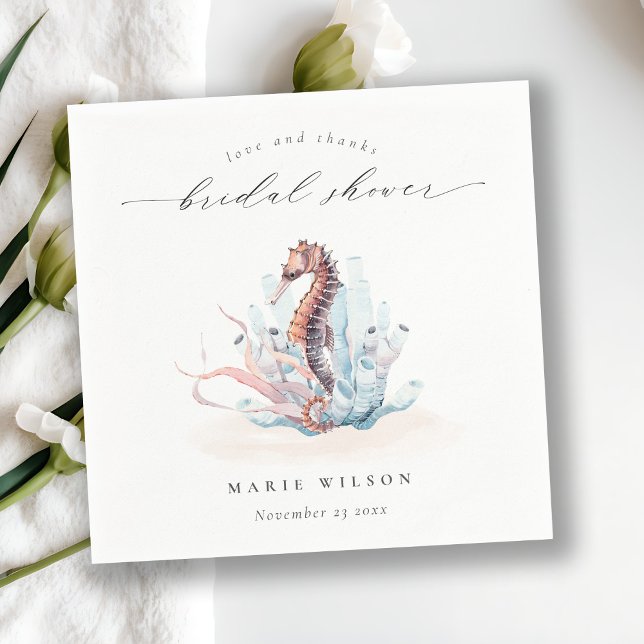 Underwater Seahorse Seaweed Coral Bridal Shower Napkin (Creator Uploaded)