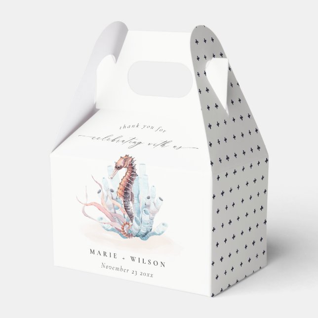 Underwater Seahorse Seaweed Coral Wedding Favour Box (Front Side)