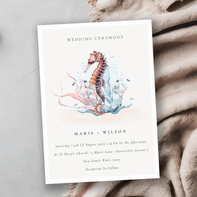 Underwater Seahorse Seaweed Coral Wedding Invite (Creator Uploaded)