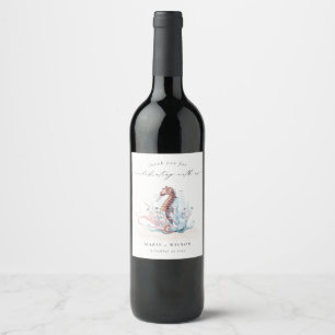 Underwater Seahorse Seaweed Coral Wedding Wine Label