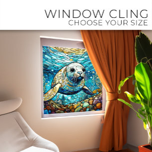 Underwater Seal Stained glass art Window Cling