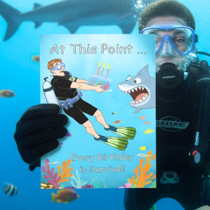 Underwater Shark Birthday Humour Scuba Diver Card