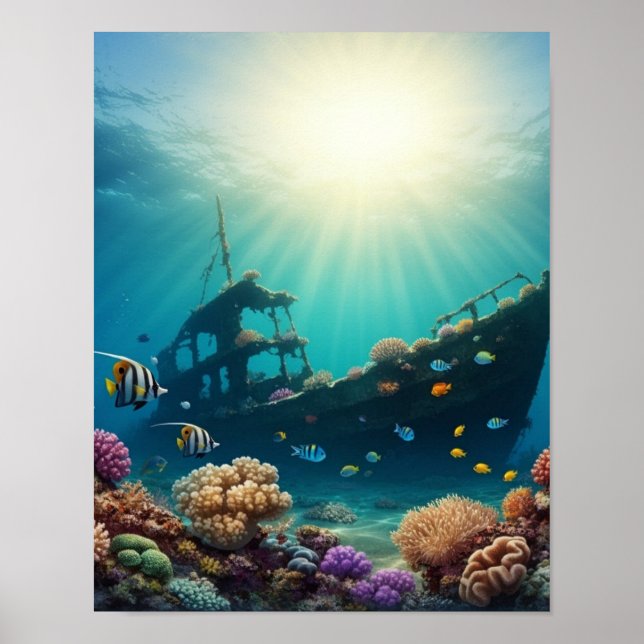 Underwater shipwreck on a reef poster (Front)