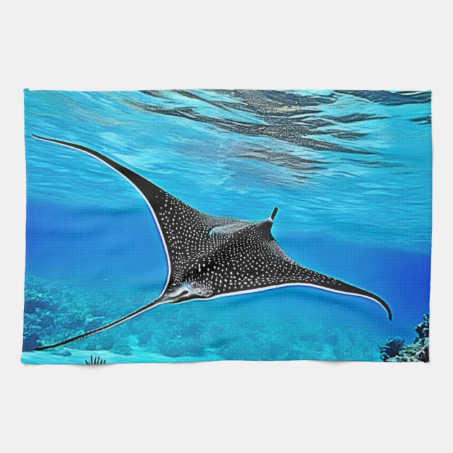 Underwater Spotted Ray Design Tea Towel (Horizontal)