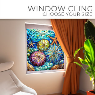 Underwater Starfish and urchin Stained glass art Window Cling