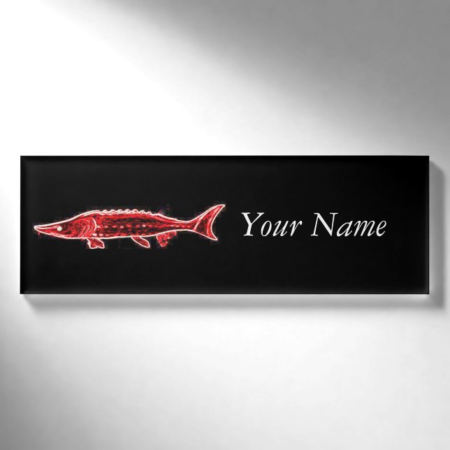 underwater sturgeon swimming Thunder_Cove Name Tag (Front)