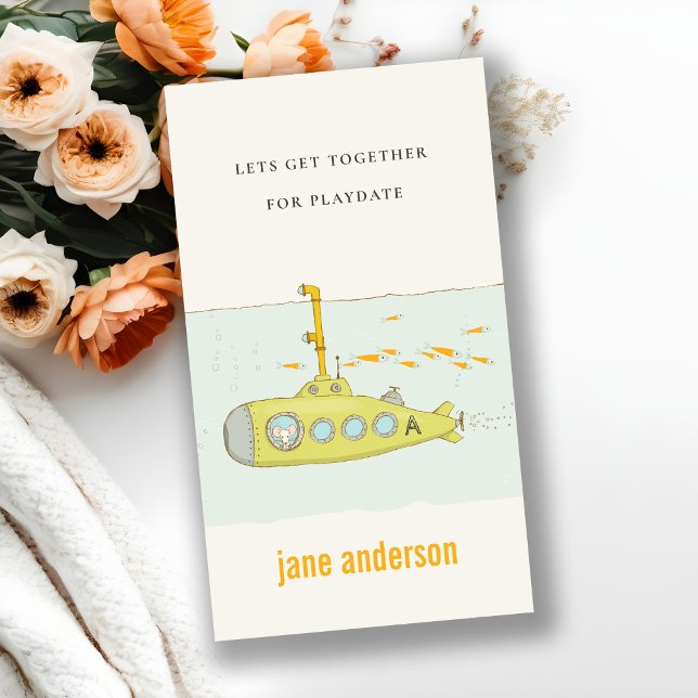 Underwater Submarine Monogram Kid Playdate Calling Business Card (Creator Uploaded)