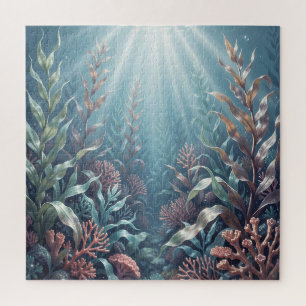 Underwater Sunbeams Coral Reef Seaweed Ocean Scene Jigsaw Puzzle