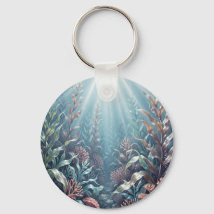 Underwater Sunbeams Coral Reef Seaweed Ocean Scene Key Ring