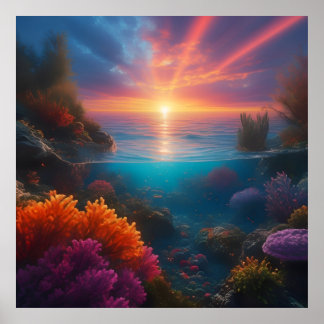 Underwater Sunset Tropical 1 Poster