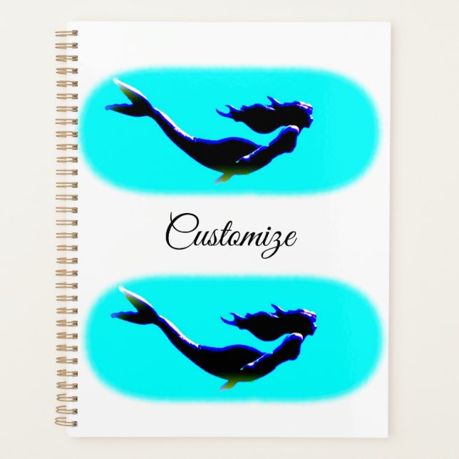 underwater swimming black mermaid planner (Front)