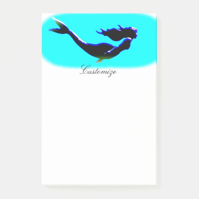 underwater swimming black mermaid post-it notes (Front)