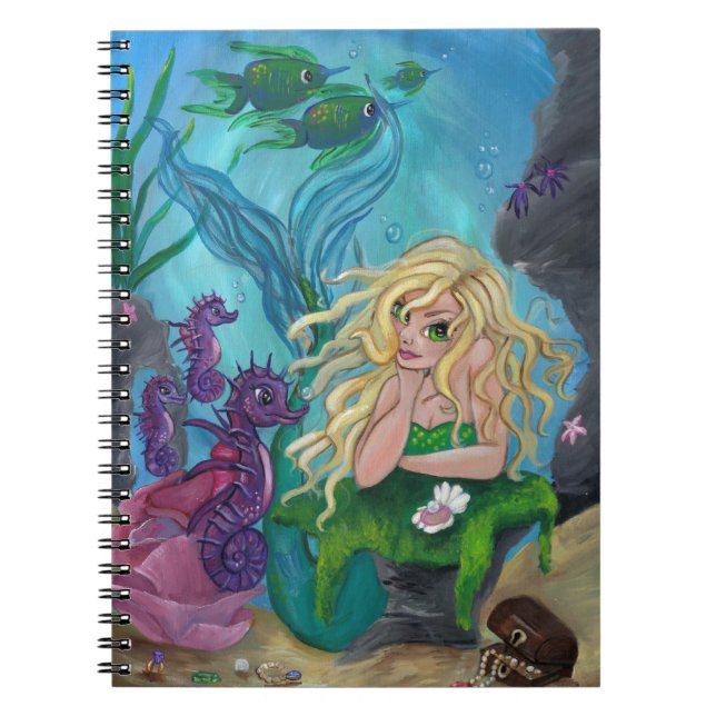 "Underwater Treasures" mermaid seahorse NOTEBOOK (Front)