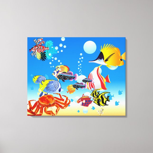 Underwater Tropical Fish Fantasy Custom 2-Panel Canvas Print (Front)