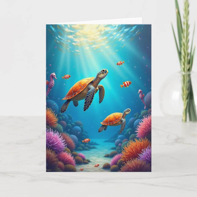 Underwater Turtle Birthday Card (Front)