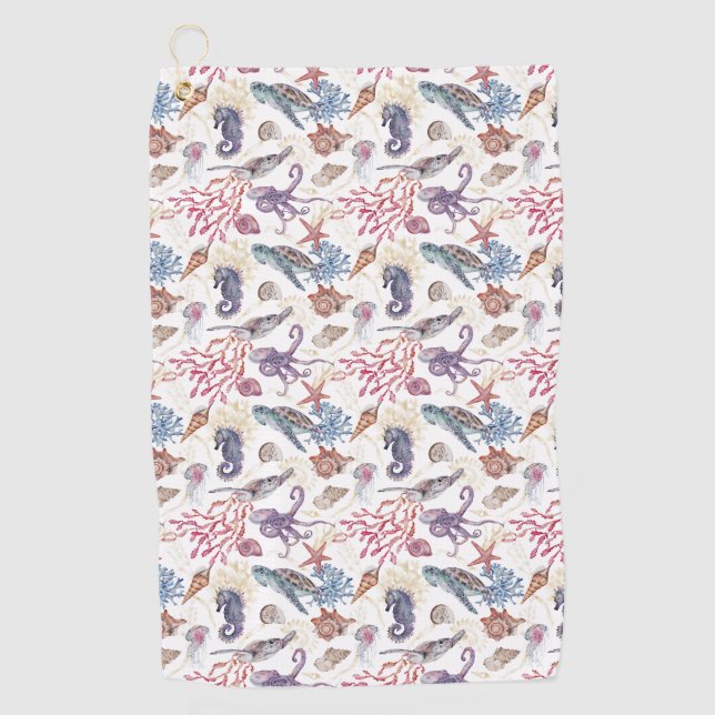 Underwater Watercolor Composition Series Design 1  Golf Towel (Front)