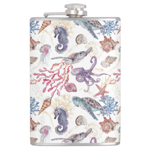 Underwater Watercolor Composition Series Design 1 Hip Flask