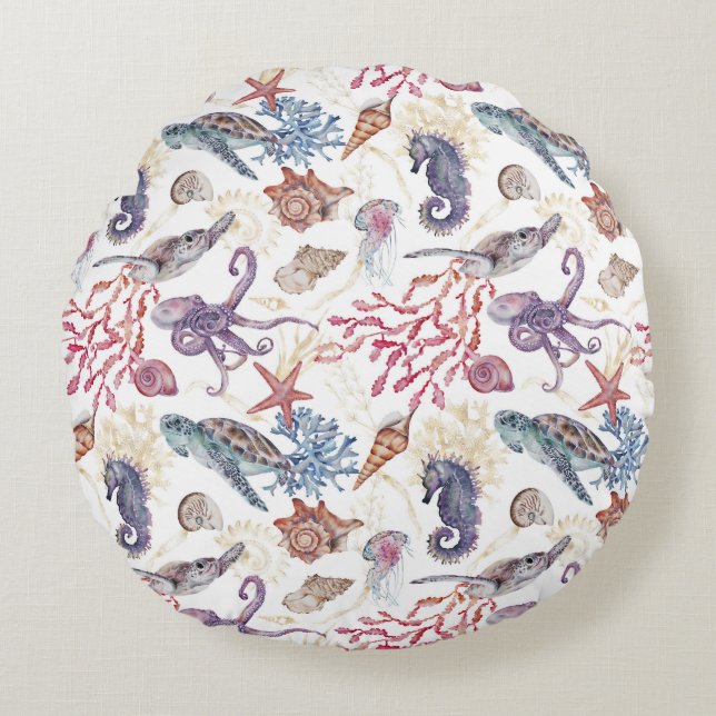 Underwater Watercolor Composition Series Design 1  Round Cushion (Front)