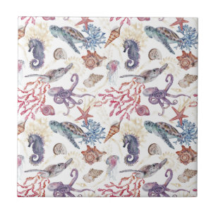 Underwater Watercolor Composition Series Design 1  Tile