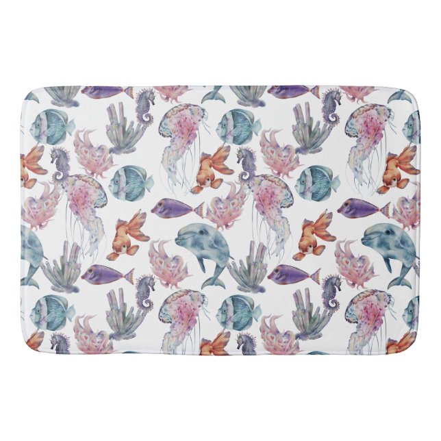 Underwater Watercolor Composition Series Design 2  Bath Mat (Front)