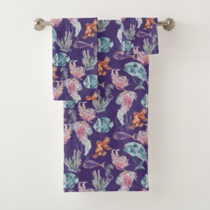 Underwater Watercolor Composition Series Design 2 Bath Towel Set