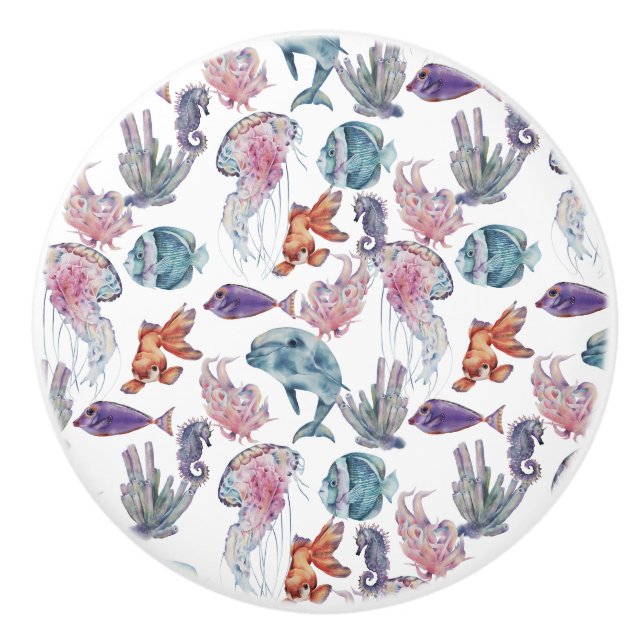 Underwater Watercolor Composition Series Design 2  Ceramic Knob (Front)