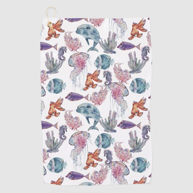 Underwater Watercolor Composition Series Design 2 Golf Towel (Front)