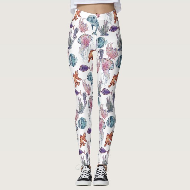Underwater Watercolor Composition Series Design 2  Leggings (Front)