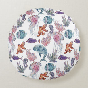 Underwater Watercolor Composition Series Design 2  Round Cushion