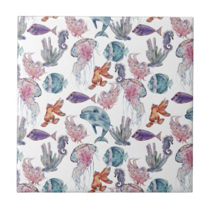 Underwater Watercolor Composition Series Design 2 Tile