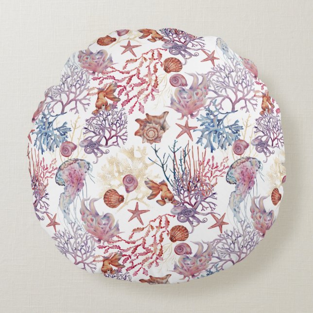 Underwater Watercolor Composition Series Design 3  Round Cushion (Front)